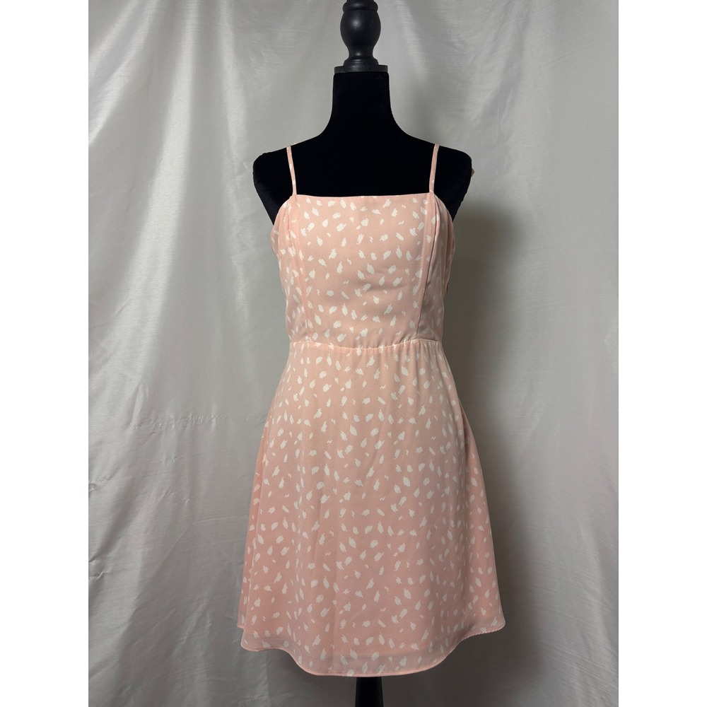 Lola Grace Peach Pink Print Tie Strap Smocked Back Mini Dress Size M